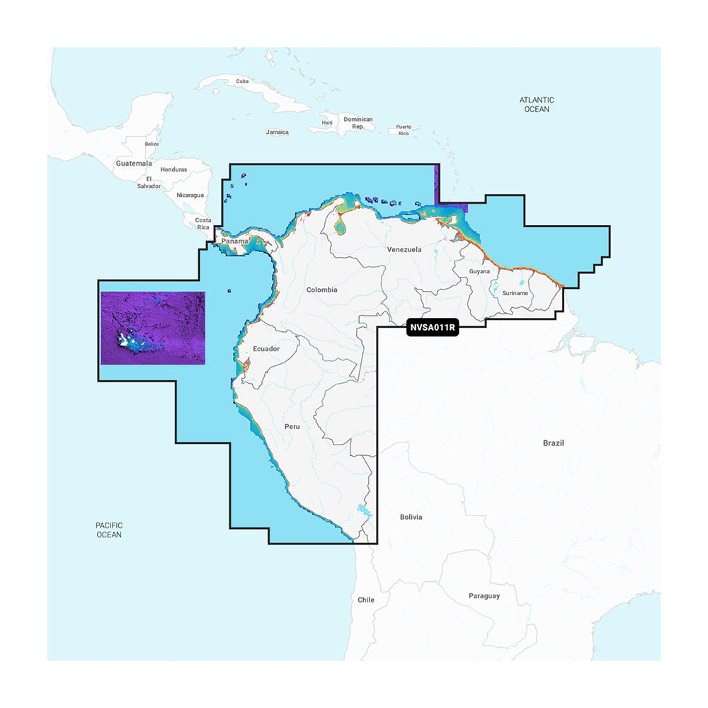 NVSA011R marine navigation chart covering Caribbean to South America coasts, Pacific and Atlantic oceans