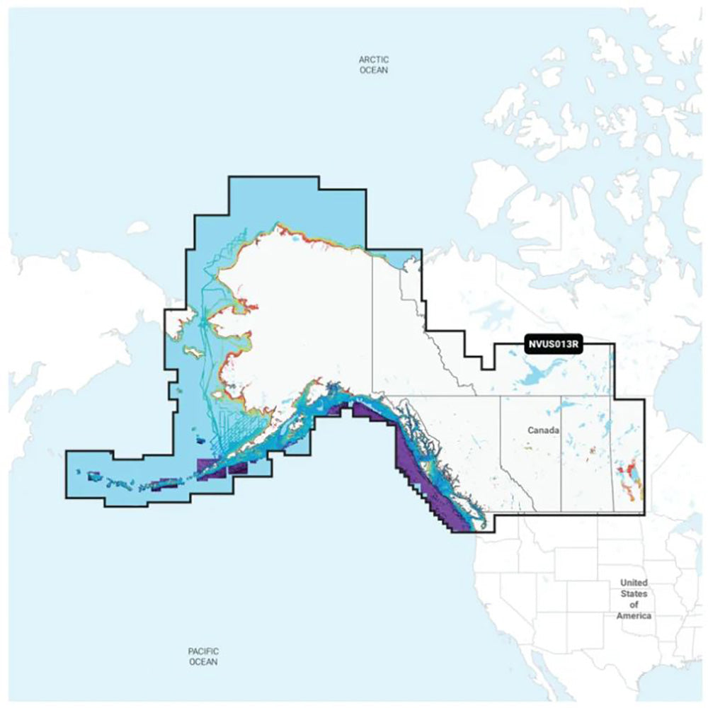 NVUS013R marine navigation map covering Alaska, Pacific, and Arctic Oceans for boating and fishing