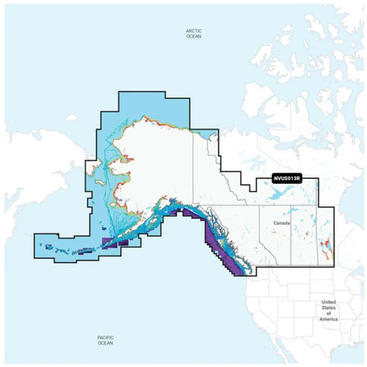 NVUS013R marine navigation map covering Alaska, Pacific, and Arctic Oceans for boating and fishing
