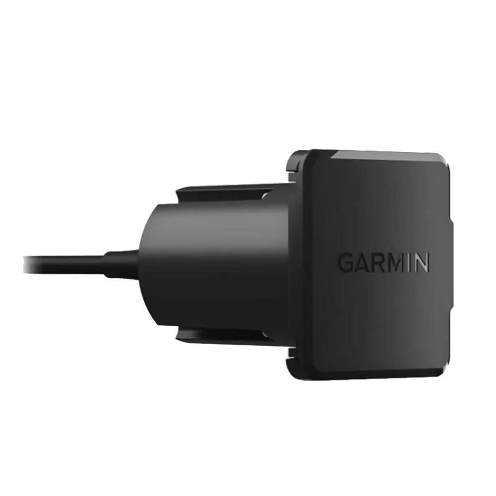 Garmin car charger adapter for vehicle power outlet, compact black design with brand logo