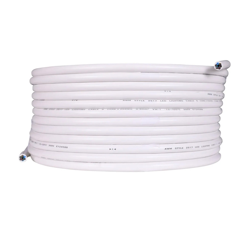 White 6-core LED lighting cable, 20AWG, for automotive or residential use