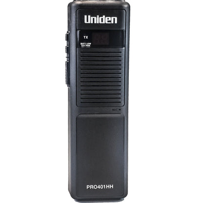Uniden PRO401HH handheld two-way radio with digital display and mic grille