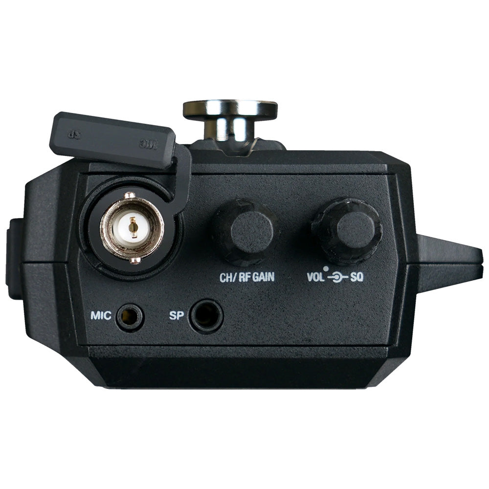Black audio control module with MIC, SP jacks, CH/RF GAIN and VOL knobs for car audio installation