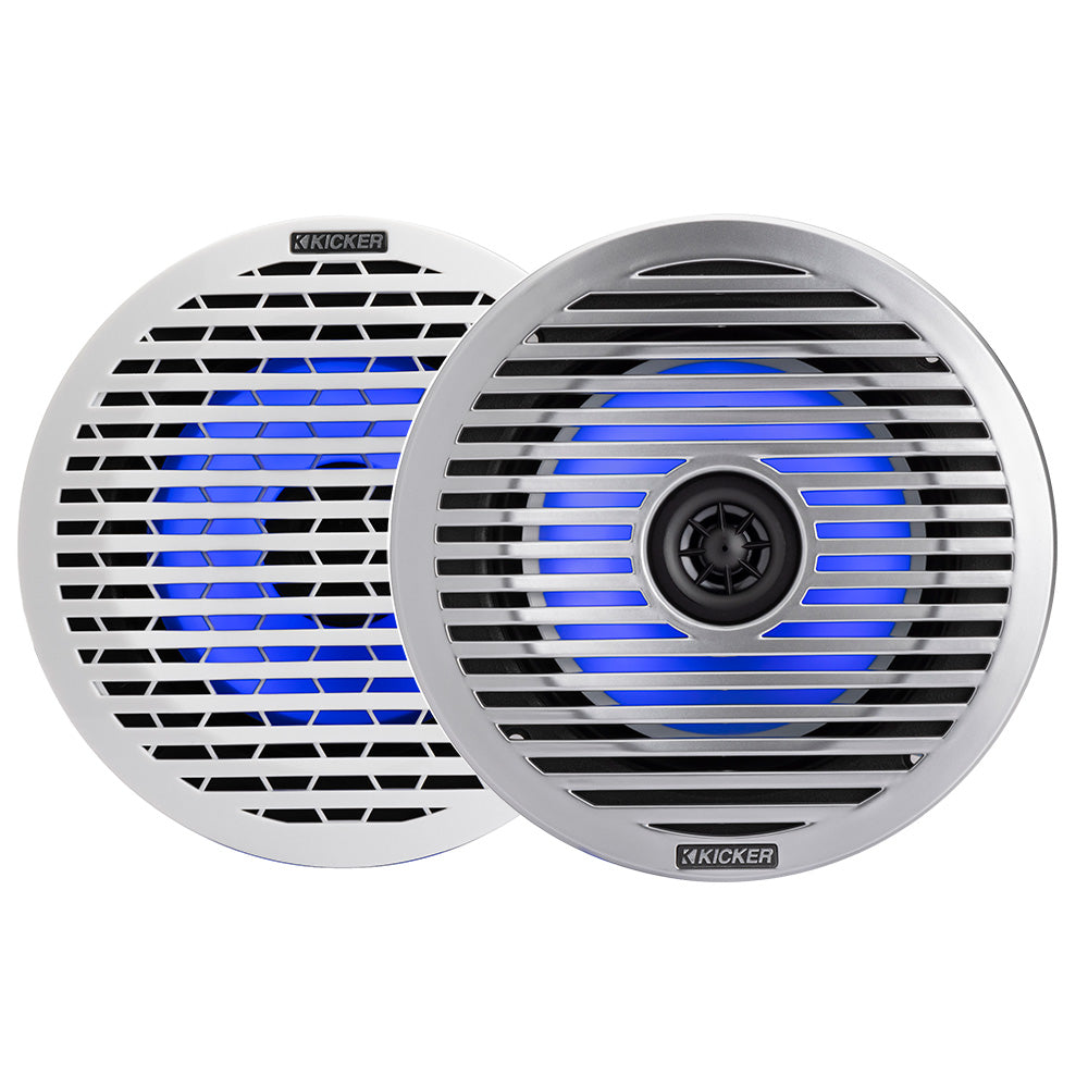 Kicker marine speakers with blue LED lighting, weather-resistant audio for boats and outdoor use