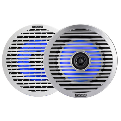 Kicker marine speakers with blue LED lighting, weather-resistant audio for boats and outdoor use