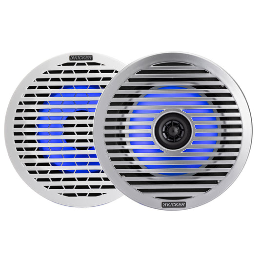 Kicker marine speakers with blue LED lighting, weather-resistant audio for boats and outdoor use