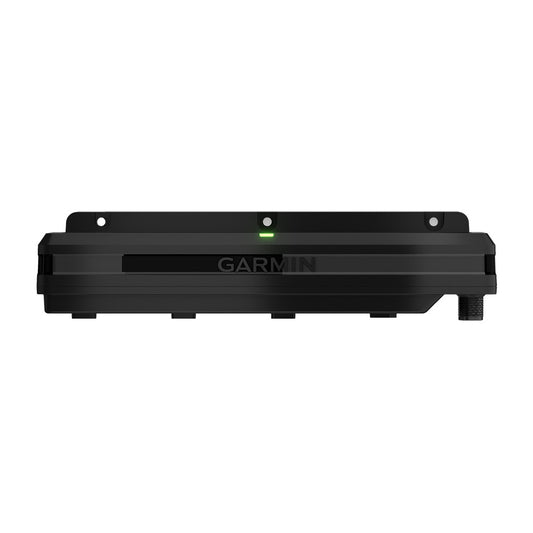 Garmin black electronic device with green power light, auto audio installation component