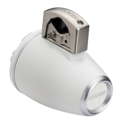 Kicker marine speaker with stainless steel mount, white enclosure, ideal for boat audio systems