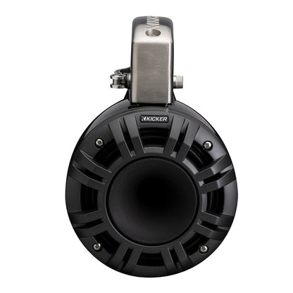 Kicker marine speaker with stainless steel mount, rugged black grille for boat audio systems