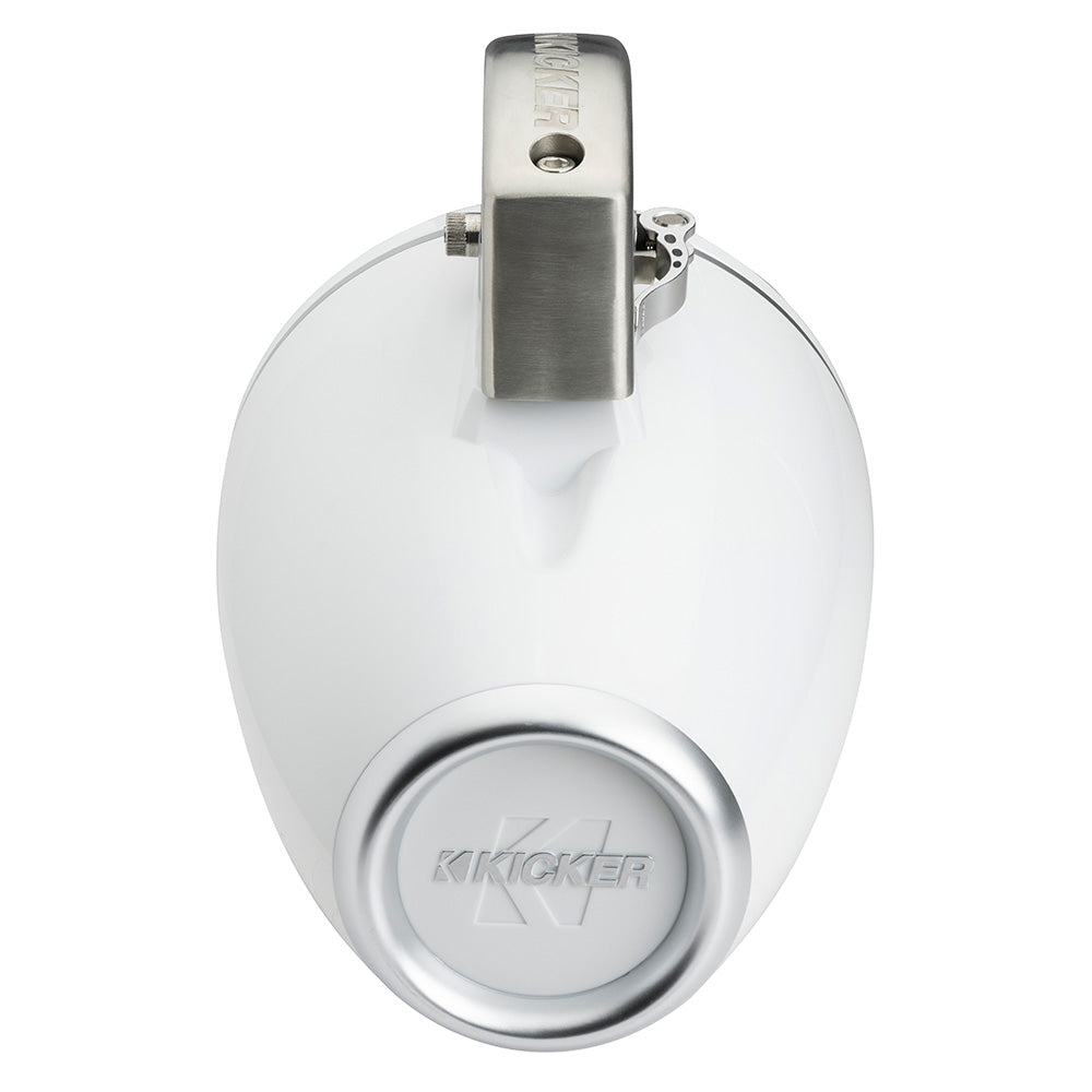 White Kicker marine speaker with stainless steel mount, ideal for boat audio systems