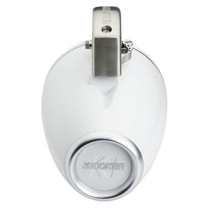 White Kicker marine speaker with stainless steel mount, ideal for boat audio systems