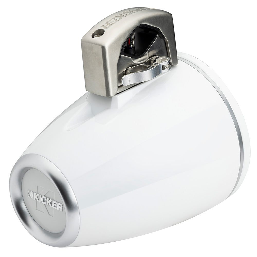 White Kicker marine speaker with stainless steel mounting bracket for boat audio systems