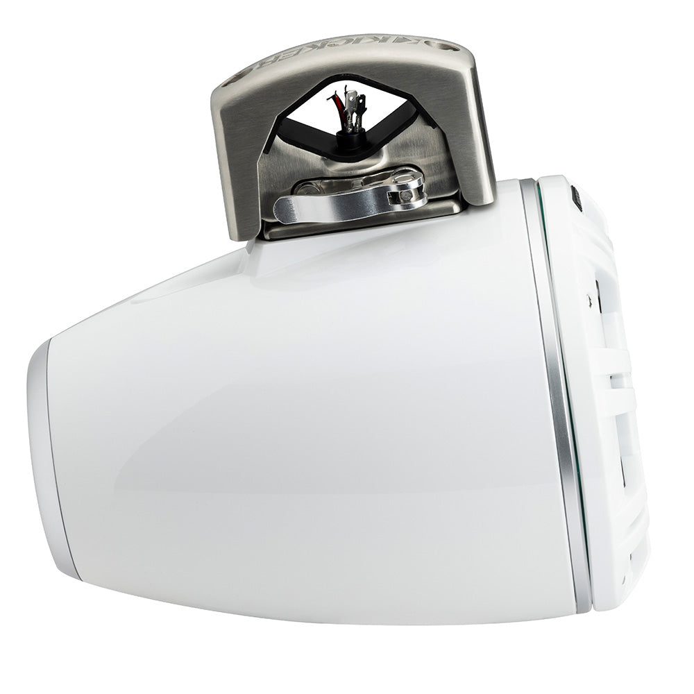 White marine speaker with stainless steel mounting bracket and wiring terminals