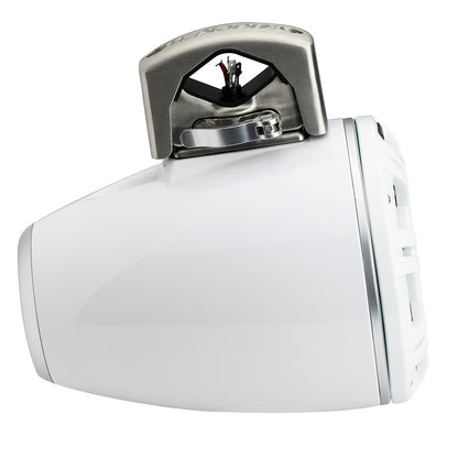 White marine speaker with stainless steel mounting bracket and wiring terminals