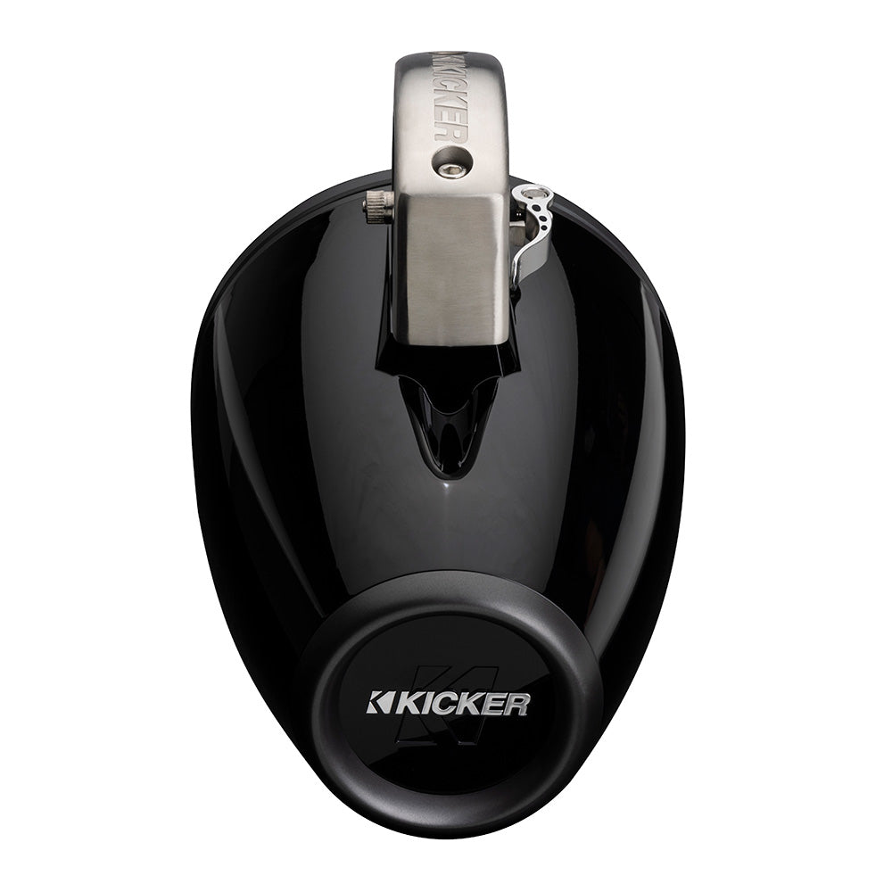 Kicker subwoofer with sleek black finish and chrome accents for car audio systems