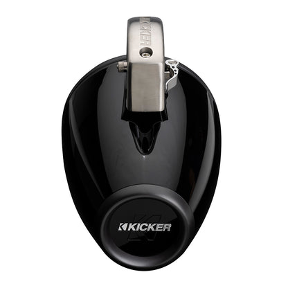 Kicker subwoofer with sleek black finish and chrome accents for car audio systems