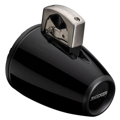 Kicker marine speaker with black housing and silver control panel, ideal for boat audio systems