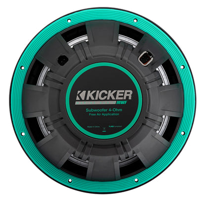 Kicker Marine Audio MWF 4-Ohm subwoofer for free air application, teal accent ring, robust design