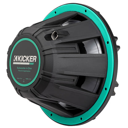 Kicker Marine Audio MWF 4-Ohm subwoofer with teal accents, designed for free air application