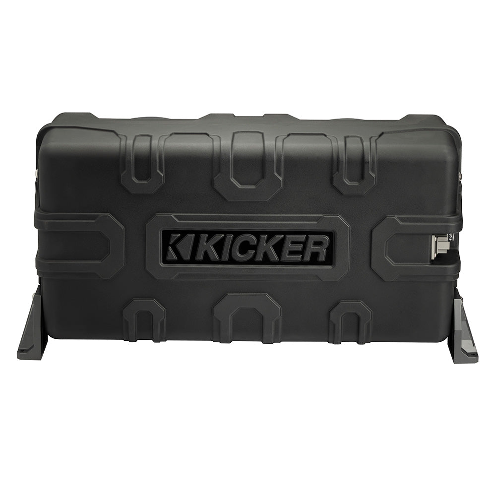 Kicker subwoofer enclosure with rugged black design for car audio systems