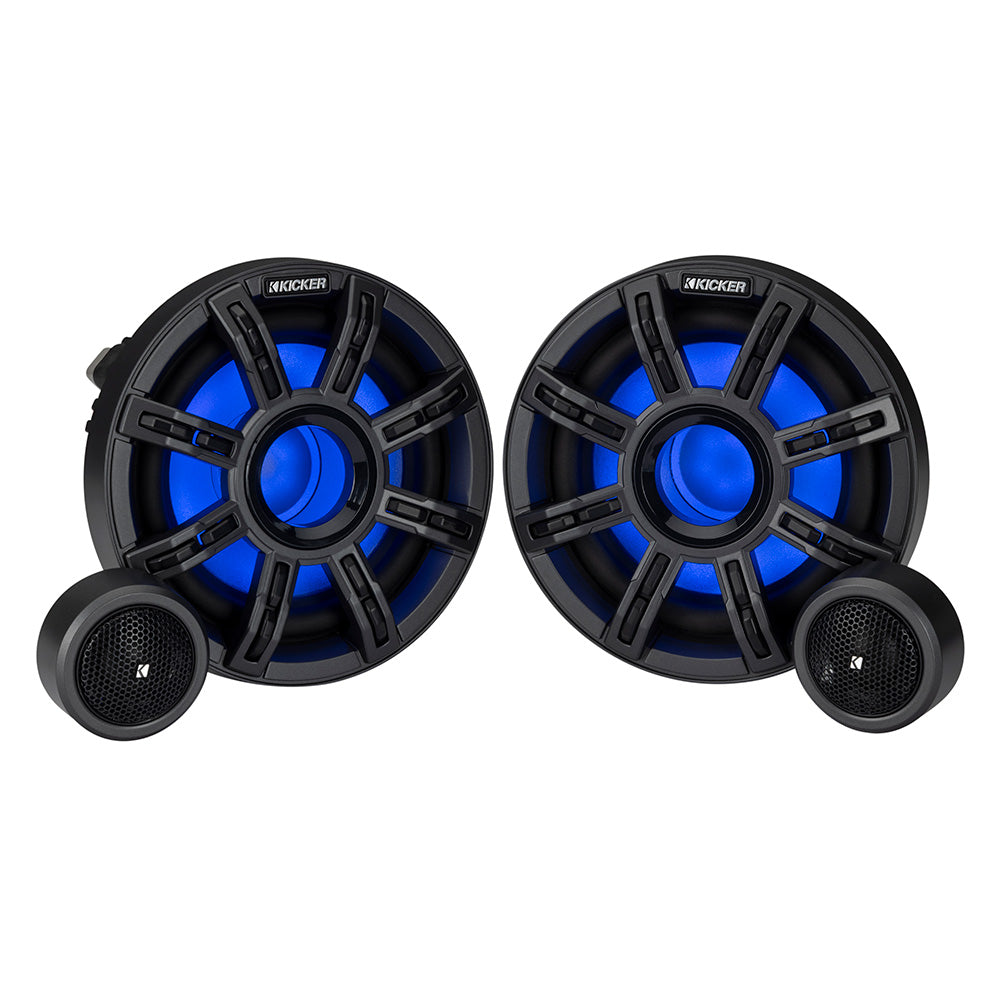 Kicker marine speakers with blue LED lighting, ideal for boat audio systems