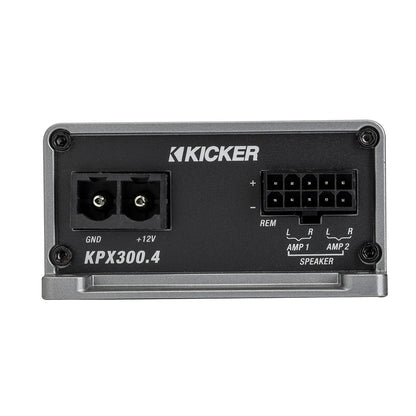 Kicker KPX300.4 4-channel amplifier with speaker and power terminals for car audio installation