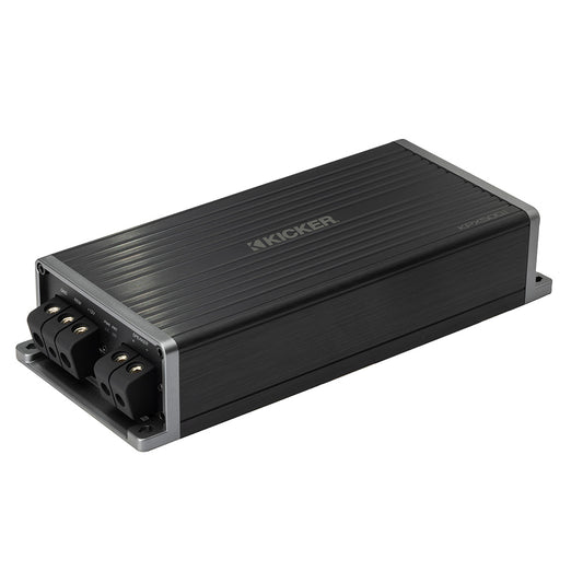 Kicker KPXS500.1 car amplifier with sleek black design and terminal connections for audio installation