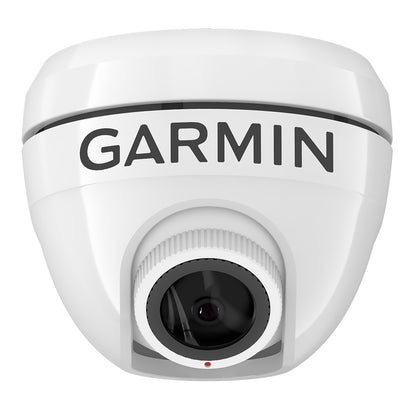 Garmin dome security camera with clear lens and sleek white design for home or business surveillance