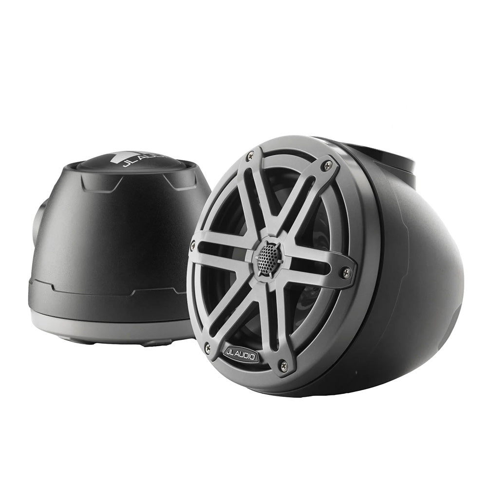 JL Audio marine speakers with rugged black design and protective grille for boat audio systems