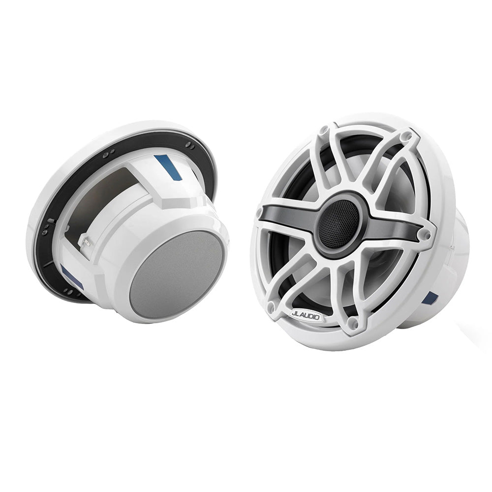 White JL Audio marine speakers with rugged design for boat audio systems