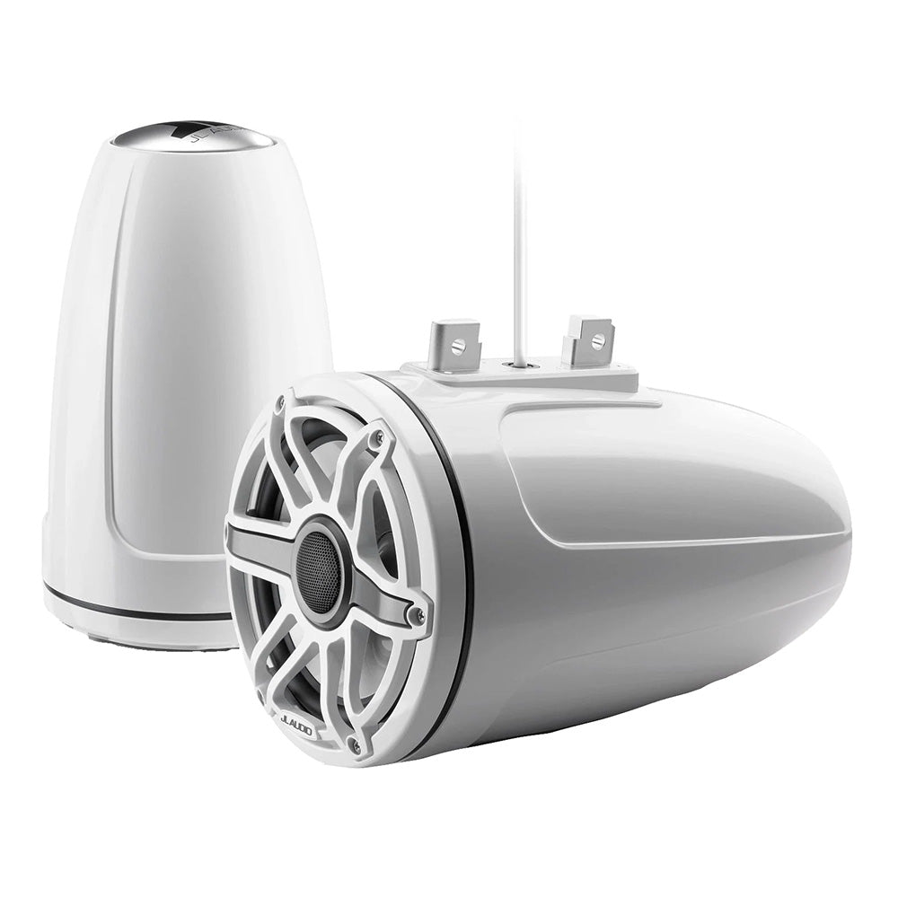 White JL Audio marine speakers with sleek design for boat audio systems