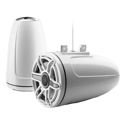 White JL Audio marine speakers with sleek design for boat audio systems