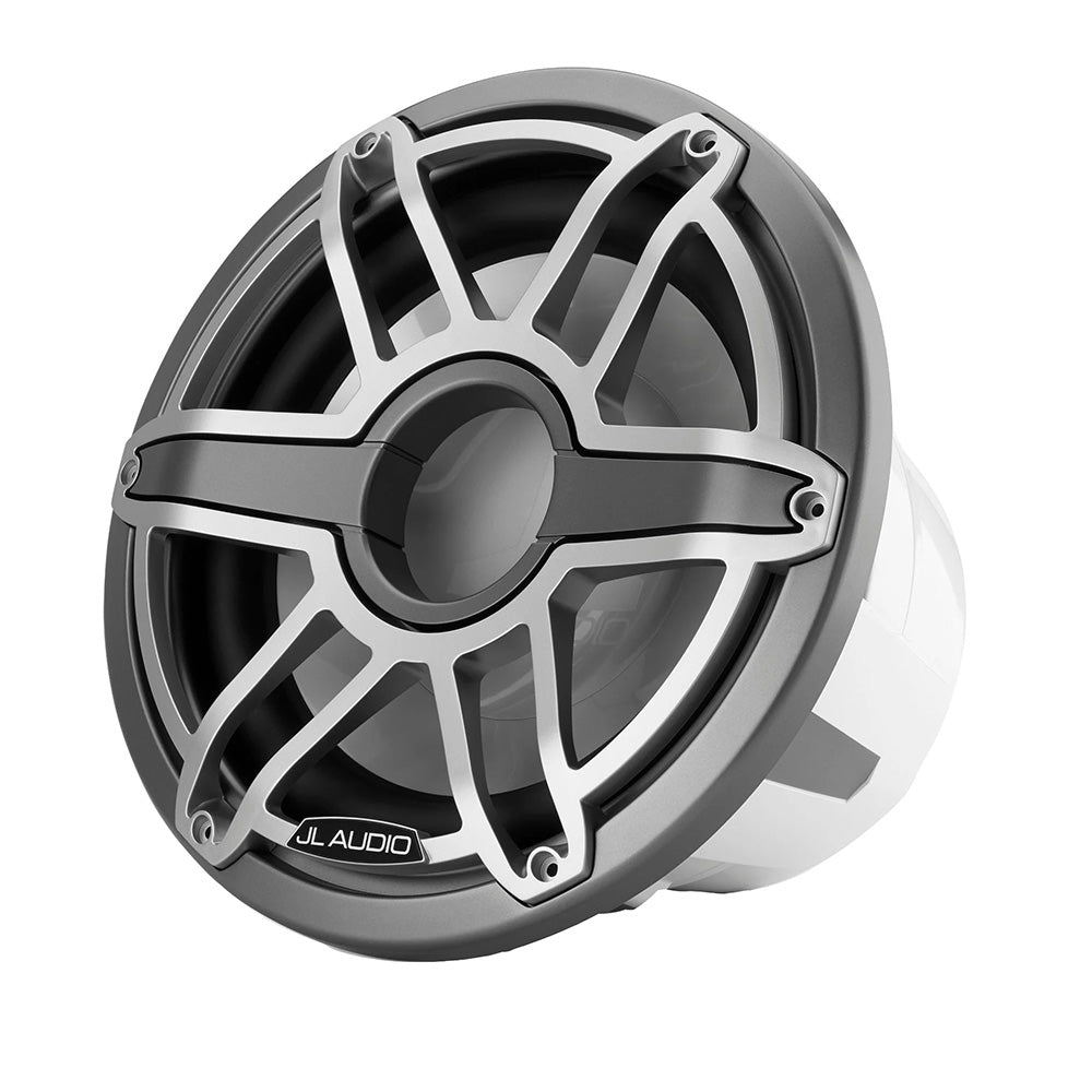 JL Audio marine speaker with rugged grille, designed for boat audio systems and outdoor use.