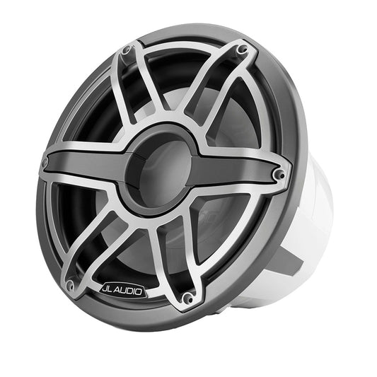 JL Audio marine speaker with rugged grille, designed for boat audio systems and outdoor use.