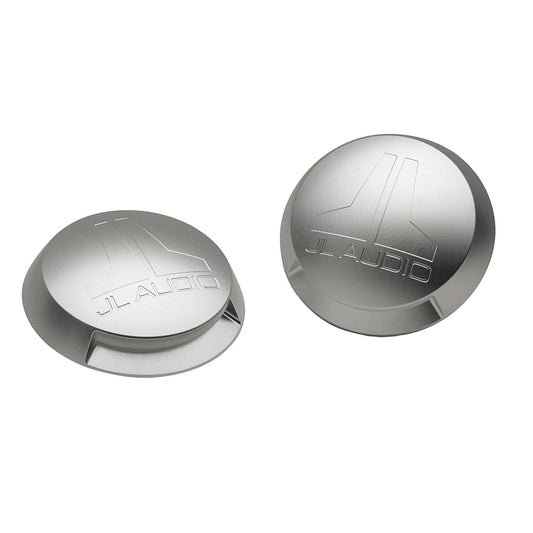 JL Audio silver speaker grille caps for car audio systems