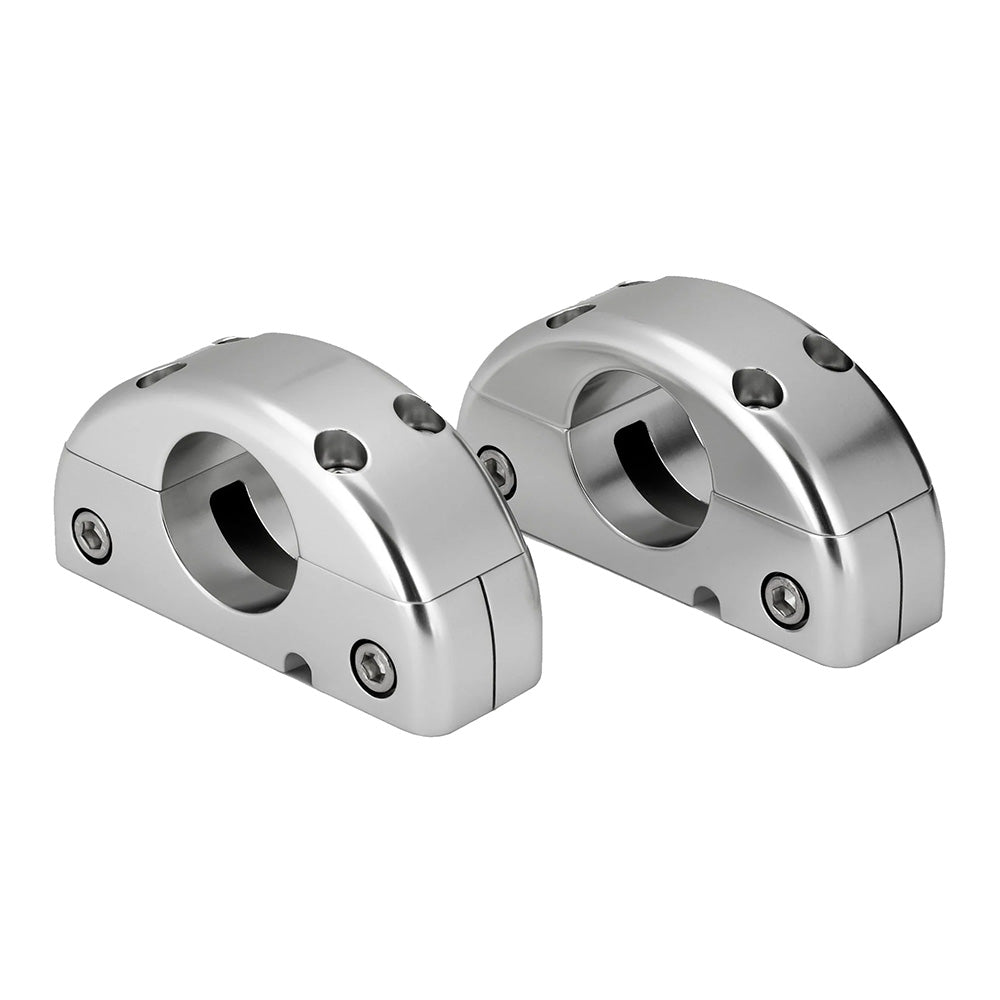 Shiny aluminum audio component mounts with hex screws for secure car audio installation