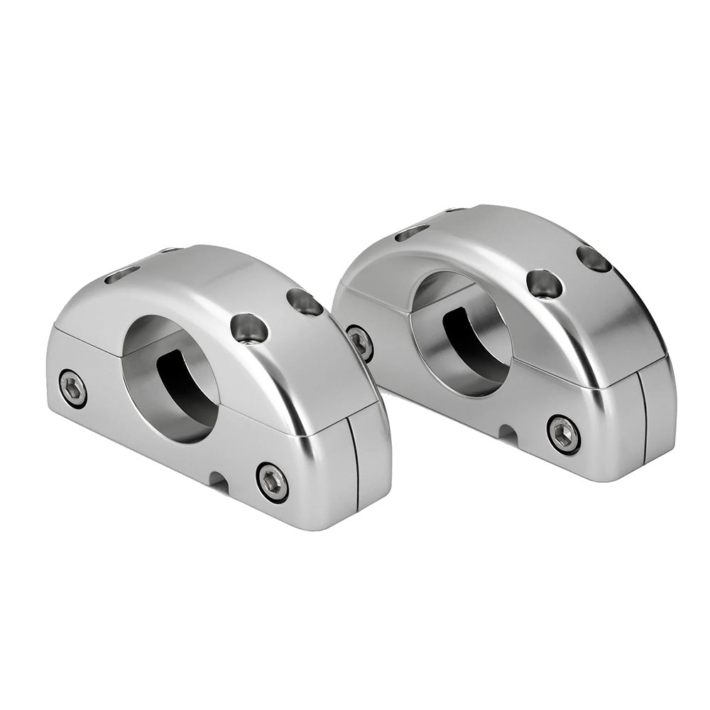 Shiny metal pipe clamps with hex screws, ideal for auto or audio installation mounts