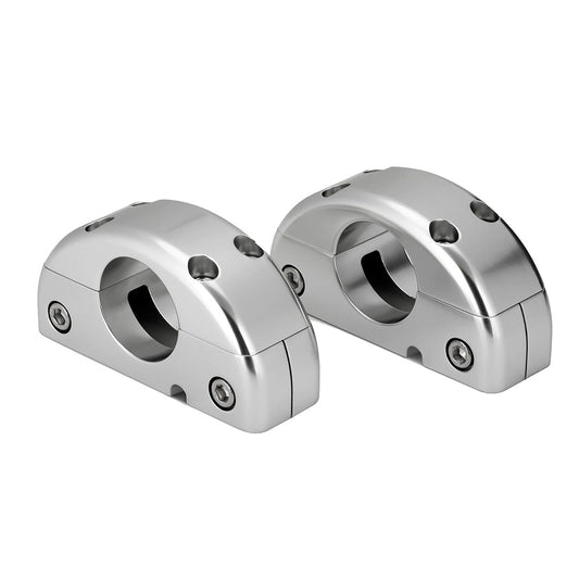 Shiny metal pipe clamps with hex screws, ideal for auto or audio installation mounts