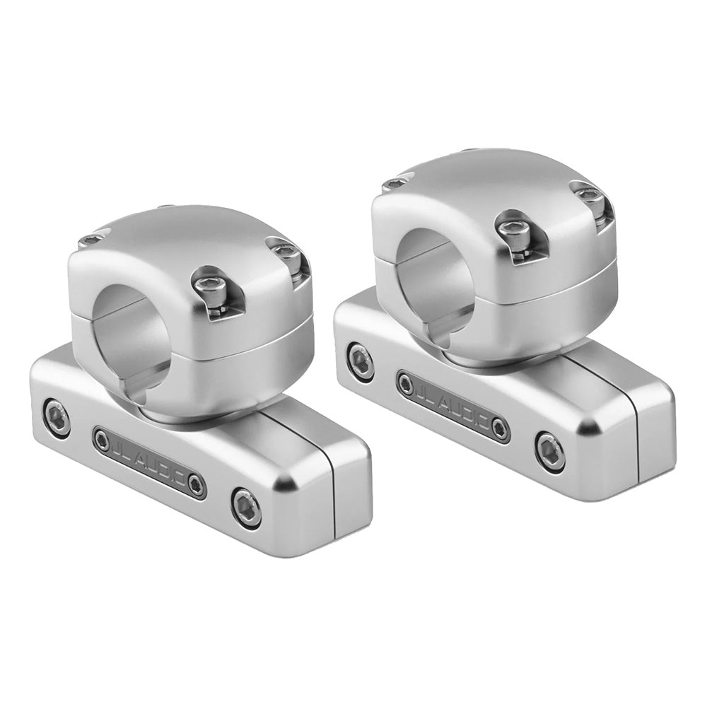 JL Audio marine speaker mounts, silver aluminum clamps for boat audio installation