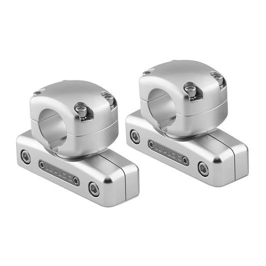 JL Audio marine speaker mounts for boat audio systems, silver aluminum design with secure clamping