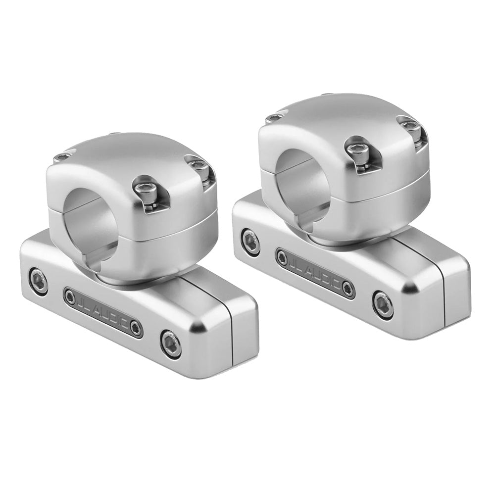 JL Audio marine speaker mounts, silver aluminum clamps for boat audio installation
