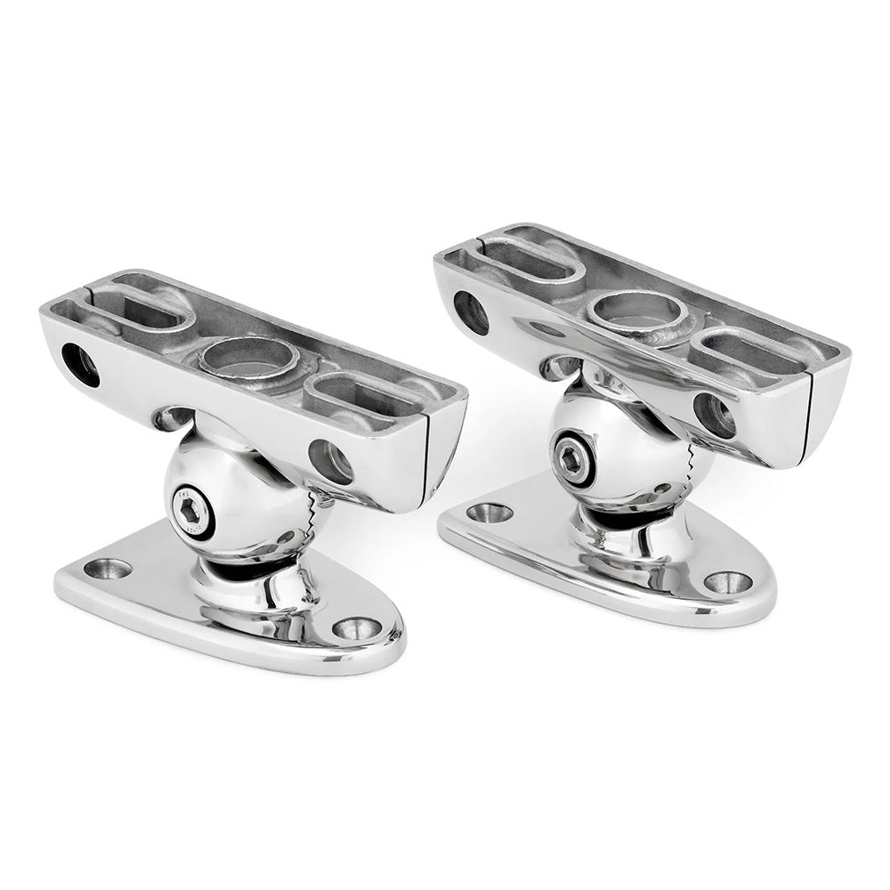 Shiny chrome marine boat rail mounts with ball joints for secure hardware installation