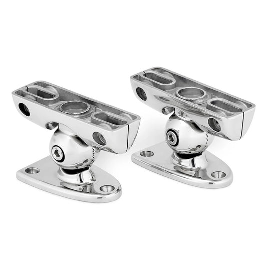 Shiny chrome marine boat rail mounts with ball joints for secure hardware installation