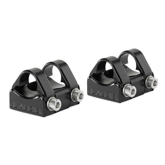 JL Audio black speaker mounting brackets with silver screws for car audio installation