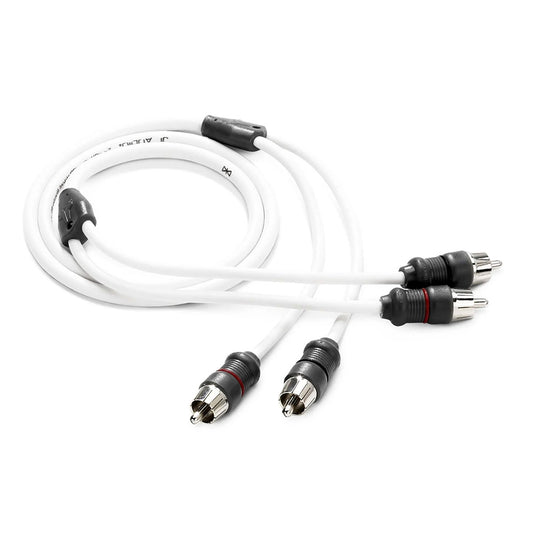 White JL Audio RCA interconnect cable with black connectors for car audio systems