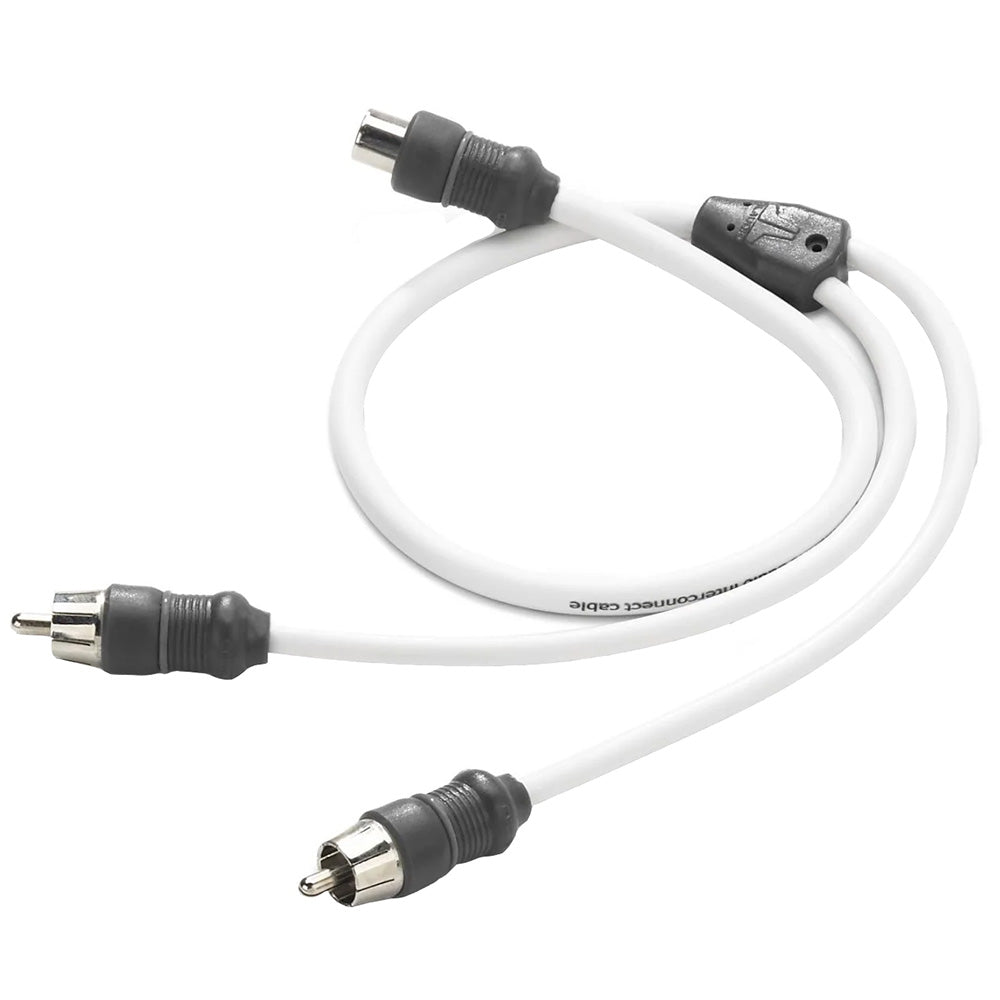 White RCA interconnect cable with three male connectors for audio/video setup