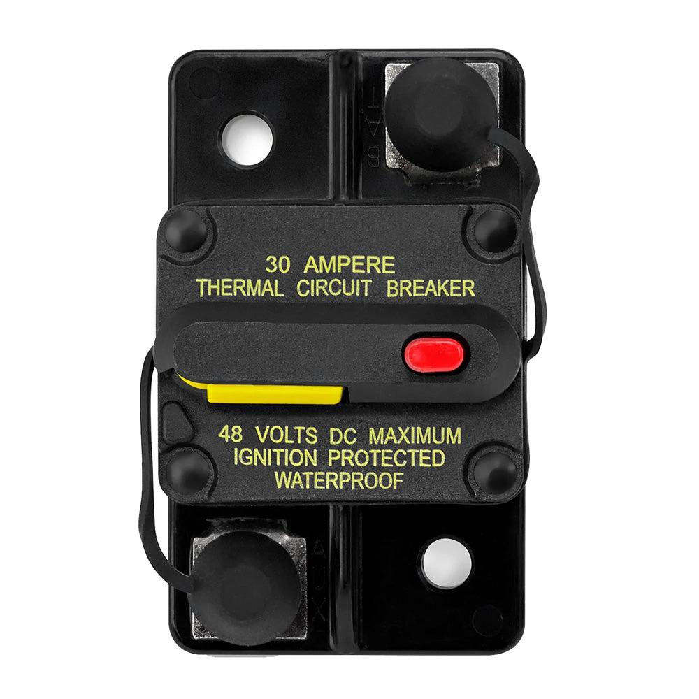 30 Amp Thermal Circuit Breaker, 48V DC, Ignition Protected, Waterproof for Auto Audio Install