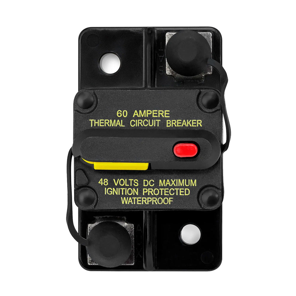 60 Amp Thermal Circuit Breaker, 48V DC, Ignition Protected & Waterproof for Auto Audio Installations