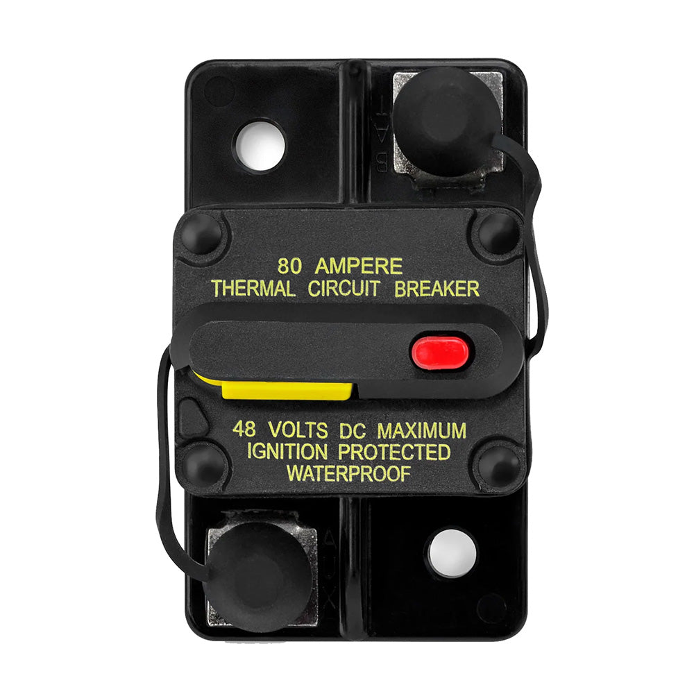 80 Amp Thermal Circuit Breaker, 48V DC, Ignition Protected, Waterproof for Auto Audio Installations