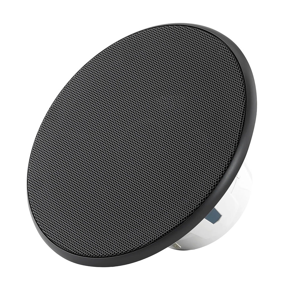Black car speaker with mesh grille, high-quality audio component for vehicle sound systems